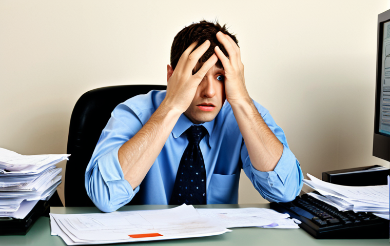 Overwhelmed Office Worker**

"A professional office worker, fully clothed in a modest business casual outfit, sitting at a cluttered desk piled high with paperwork and a computer displaying error messages. The office environment is modern but slightly disorganized. Expression is one of frustration and exhaustion.  Safe for work, appropriate content, perfect anatomy, natural proportions, well-formed hands, proper finger count, professional, family-friendly, high quality, digital illustration."

**
