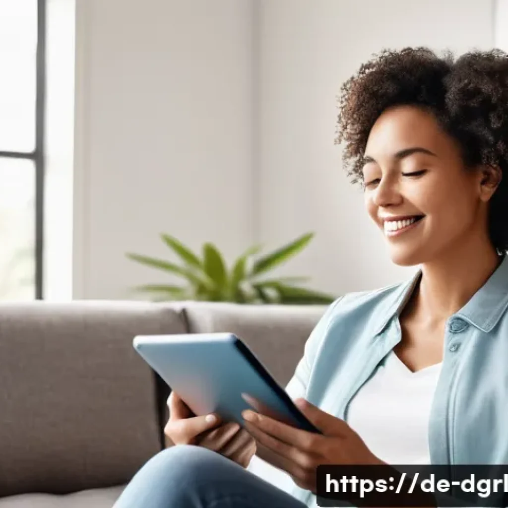 디지털 페인 관리에서의 클라우드 솔루션 활용 - **Digital Companion & Organized Pain Management:** A diverse woman in her late 30s, wearing comforta...