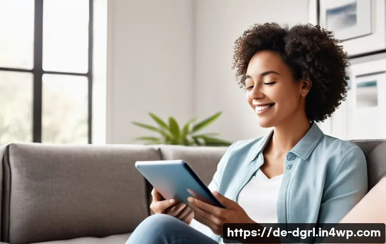 디지털 페인 관리에서의 클라우드 솔루션 활용 - **Digital Companion & Organized Pain Management:** A diverse woman in her late 30s, wearing comforta...
